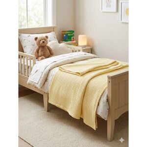 Pottery Barn Kids Waffle Weave Blanket Pastel Yellow Cotton Nursery Throw